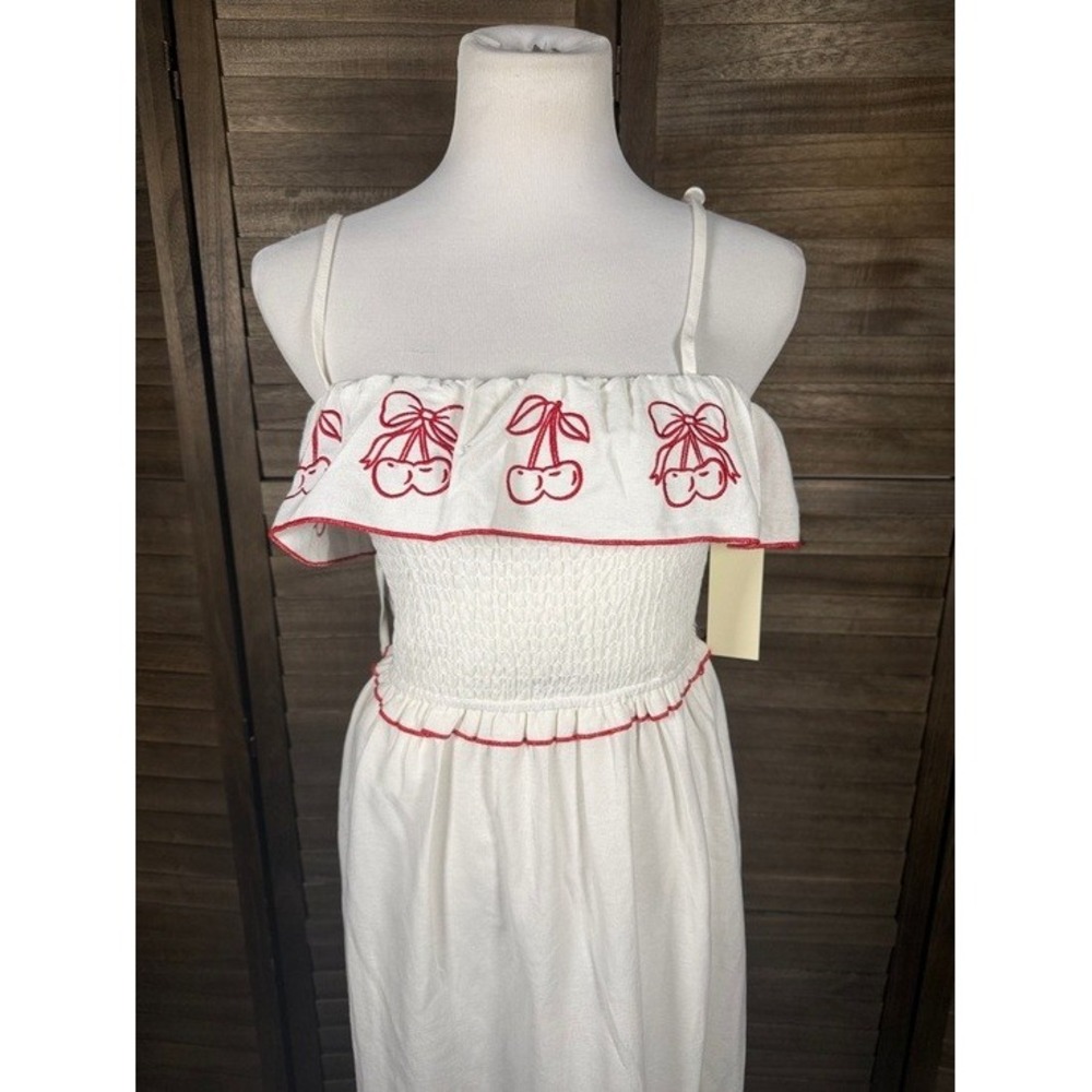 Thirty/Thirty L/A Cherry Embroidered Smocked Maxi Dress White Red XS NEW - Picture 4 of 10